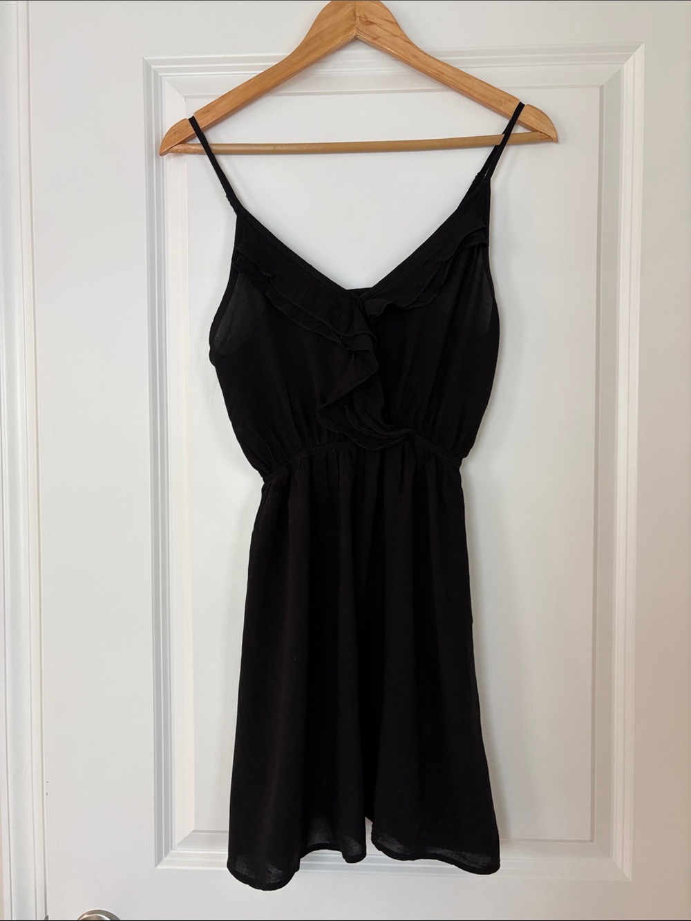 Cotton On Black Ruffled V-Neck Spaghetti Strap Mini Dress